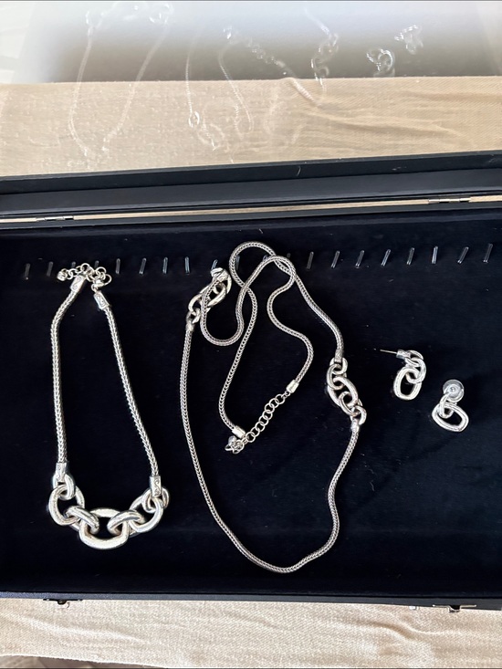 Brighton Jewelry - Brighton Silver Linked long necklace. Short necklace and Earrings 3 piece-Set